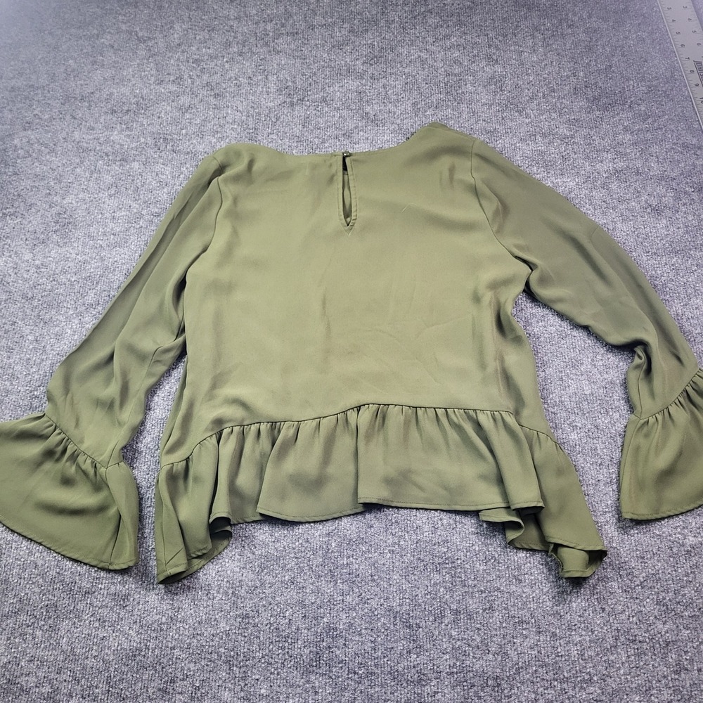 a.n.a A New Approach Olive Green Bell Sleeve Peplum Blouse‎ PM Petite Medium